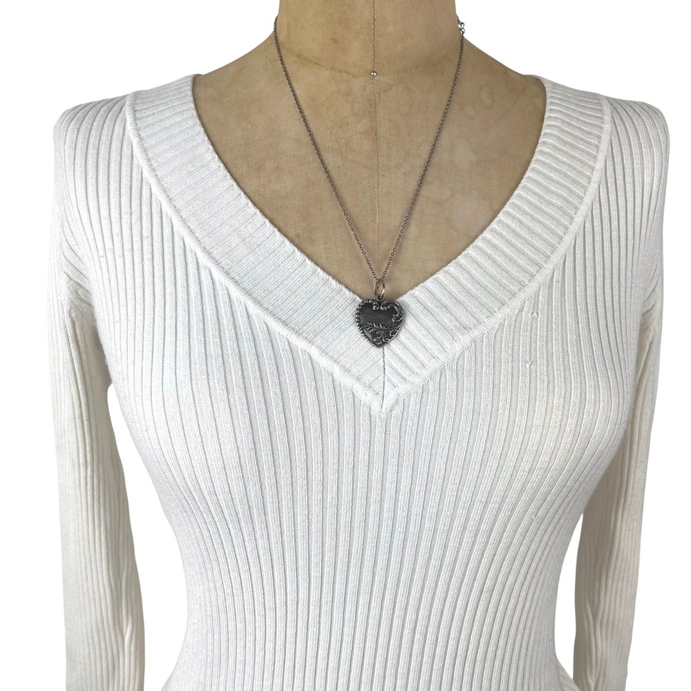 Preppy White Ribbed Long Sleeve Academia Y2K Layering Size Small Classic Basic - Picture 3 of 6